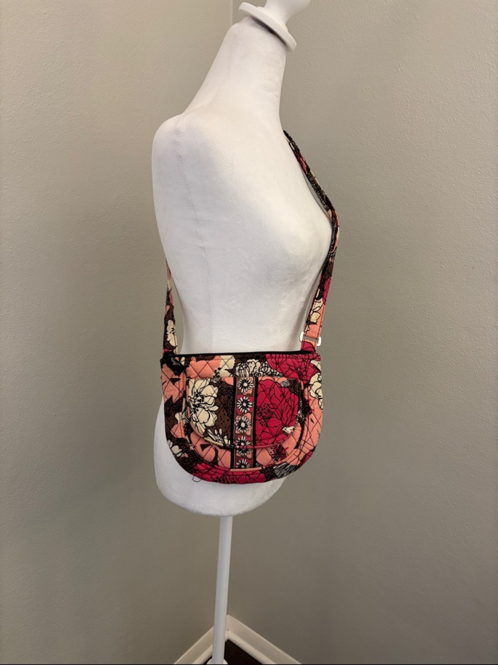 Vera Bradley Quilted Floral Crossbody in Coral, Pink and Black
